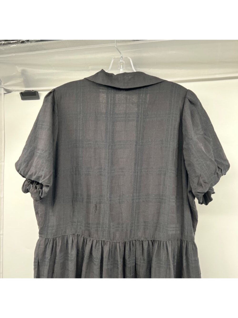 Ophelia Roe Poplin Tiered Maxi Dress Short Sleeve Collared Black Plaid Size XL - Picture 6 of 9